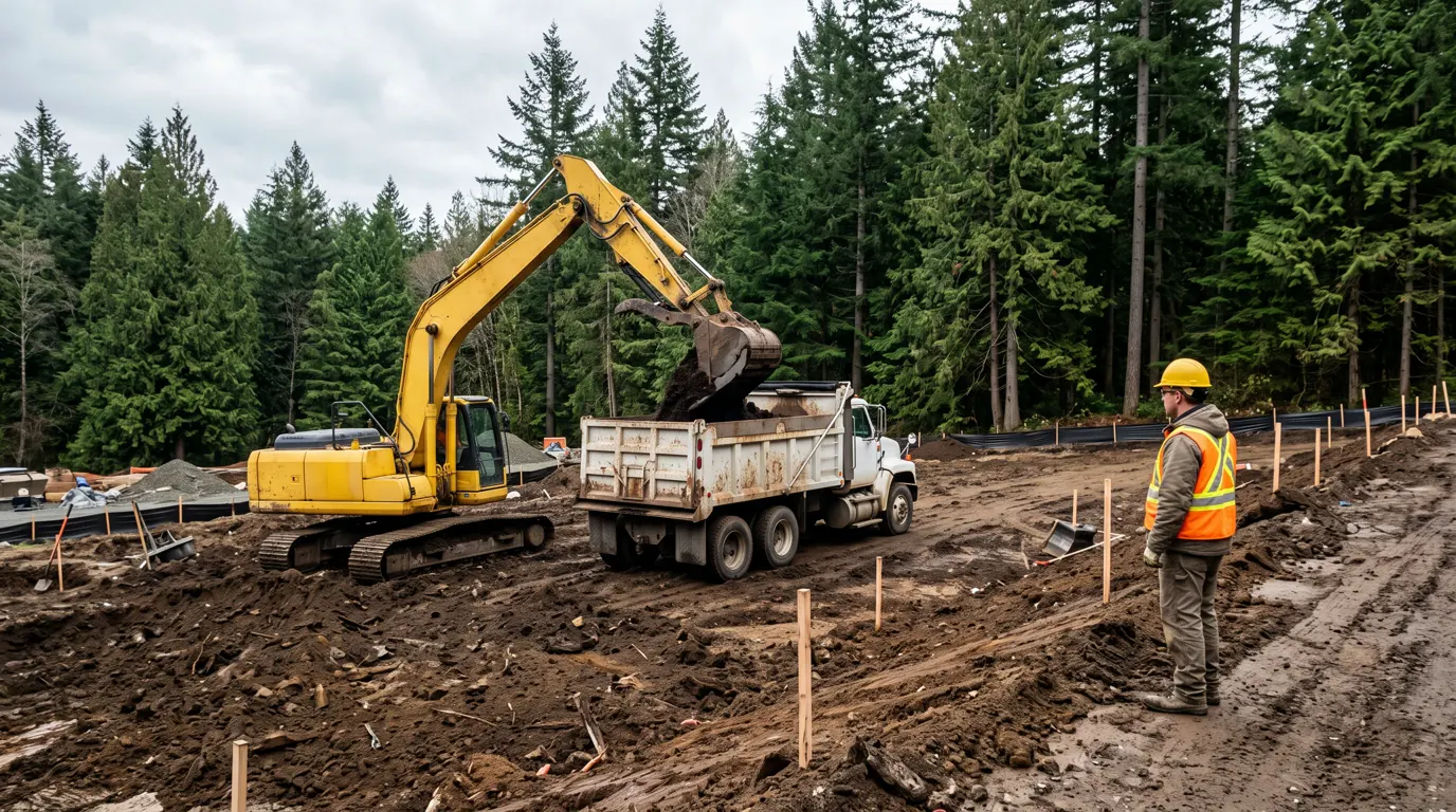Civil general contractor crew managing a multi-trade site development project in Langley BC